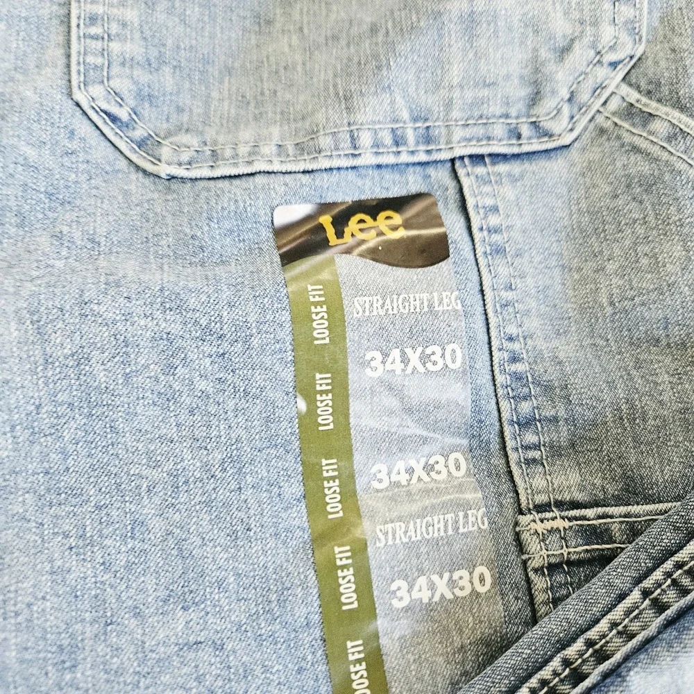 NWT Lee Men's Sz 34x30 Light Straight Leg Loose Fit Cargo Carpenter Denim Jeans